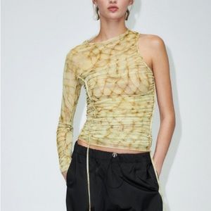Printed tulle one shoulder top